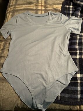 Blue Ribbed Short Sleeve Bodysuit
